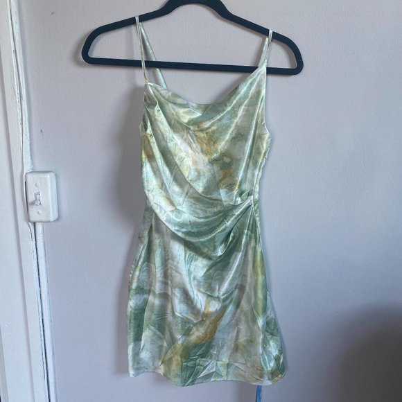 Green and Yellow Satin Dress - Picture 1 of 4